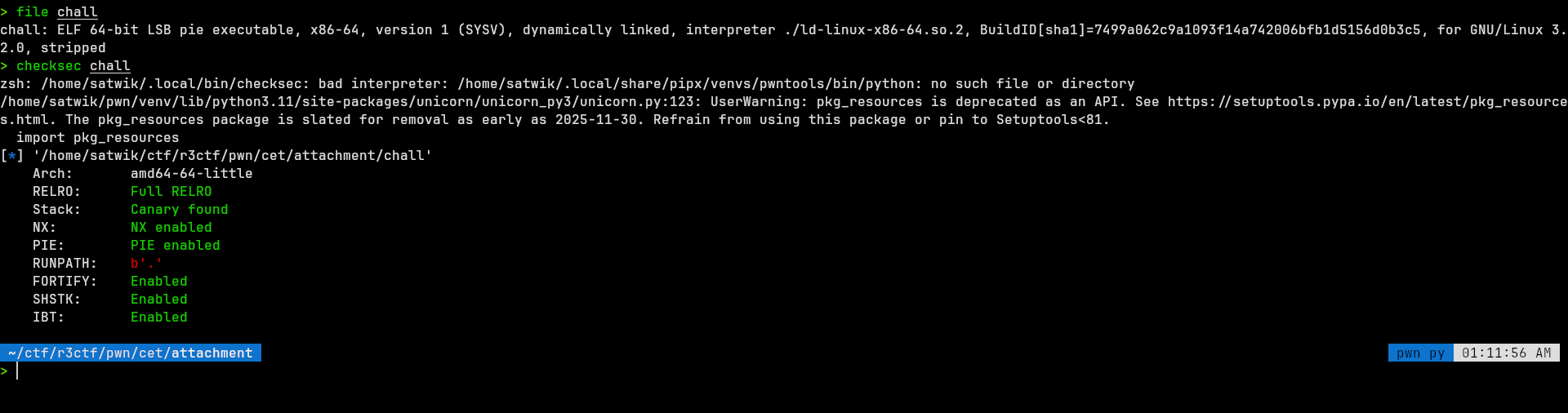 checksec output